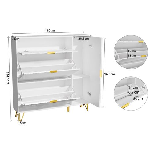 Meuble à Chaussures Blanc De 110 Cm Avec 3 Tiroirs Pliants Et 1 Porte D'armoire, Adapté à L'entrée