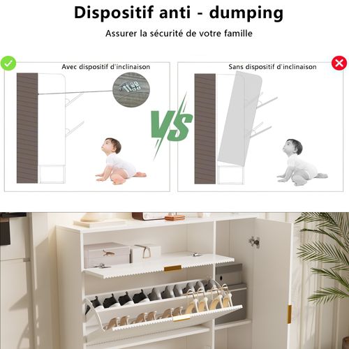 Meuble à Chaussures Blanc De 110 Cm Avec 3 Tiroirs Pliants Et 1 Porte D'armoire, Adapté à L'entrée