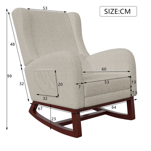 Fauteuil à Bascule Avec Repose-pieds, Fauteuil Moderne Avec Poches Latérales Et Accoudoirs, Beige