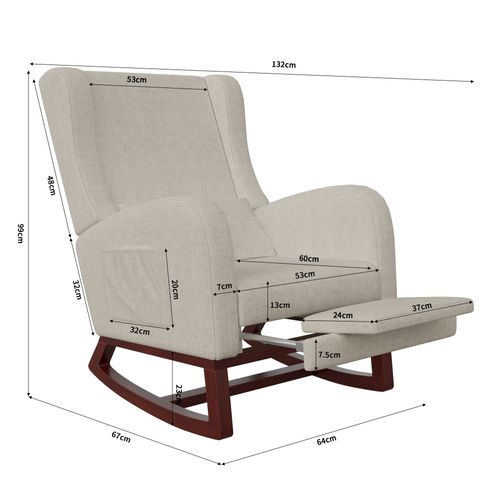 Fauteuil à Bascule Avec Repose-pieds, Fauteuil Moderne Avec Poches Latérales Et Accoudoirs, Beige