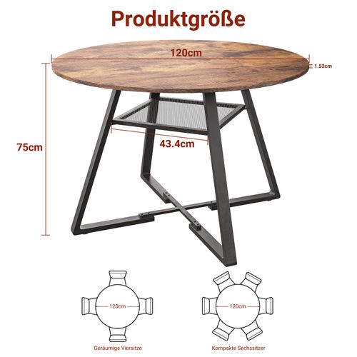 Grande Table à Manger Ronde Avec Rangement - Table En Bois Massif (pieds En Métal) - 120 Cm