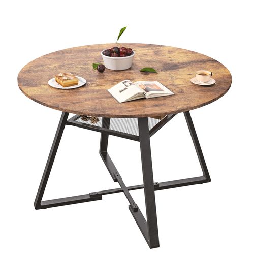 Grande Table à Manger Ronde Avec Rangement - Table En Bois Massif (pieds En Métal) - 120 Cm