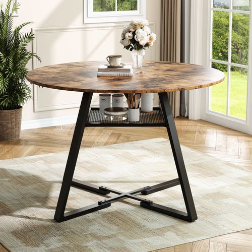 Grande Table à Manger Ronde Avec Rangement - Table En Bois Massif (pieds En Métal) - 120 Cm