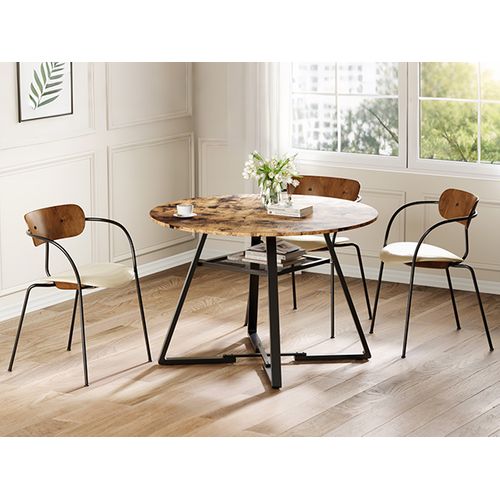 Grande Table à Manger Ronde Avec Rangement - Table En Bois Massif (pieds En Métal) - 120 Cm