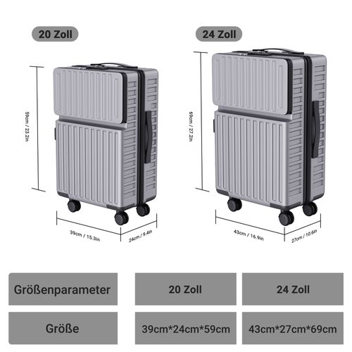 Valise Deux Pièces 20/24" Avec Serrure à Combinaison Et Roulettes Pivotantes à 360°, Grise
