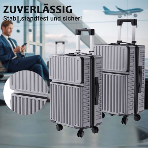 Valise Deux Pièces 20/24" Avec Serrure à Combinaison Et Roulettes Pivotantes à 360°, Grise