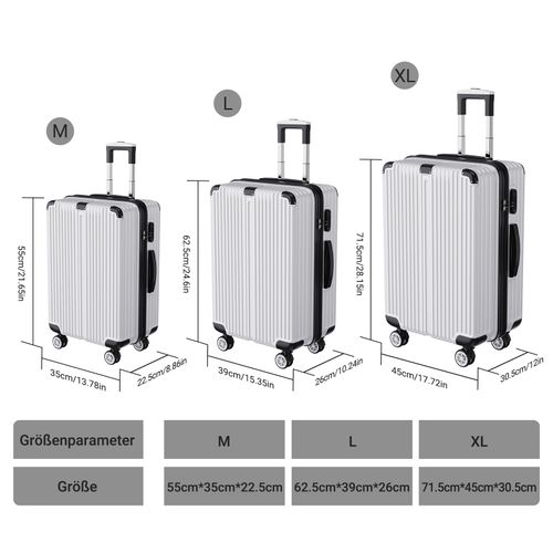 Ensemble De 3 Valises à 4 Roues, Serrure à Combinaison, Poignée Télescopique,blanc