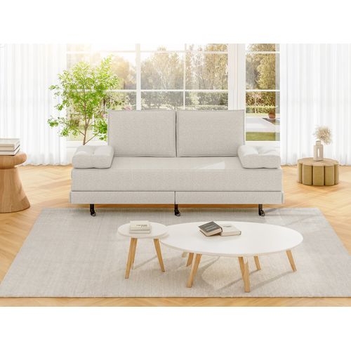 Canapé-lit Double Avec Dossier, Accoudoirs Et Coussins, Lit Gigogne, Adapté Au Salon,blanc