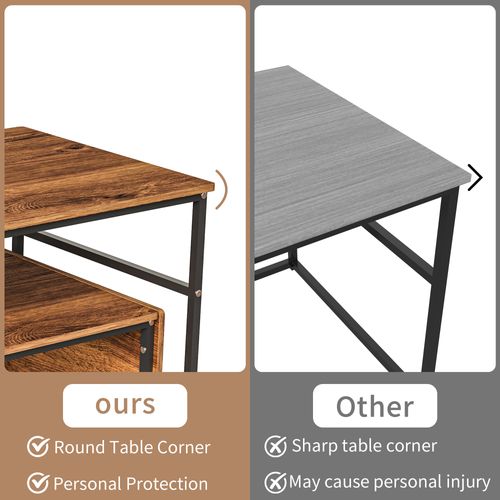 Ensemble De Deux Tables Basses Modernes – Cadre En Métal Effet Marbre – Pour Salon Et Balcon – Bois