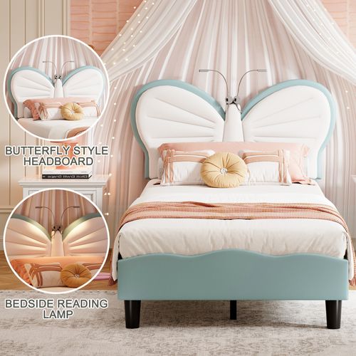 Lit Enfant Rembourré 90x200cm Avec Tête De Lit Réglable, Facile à Monter, Blanc,bleu