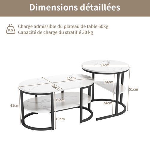 Ensemble De Deux Tables Basses, Ovale Et Ronde, Structure En Métal,noir