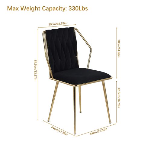Ensemble De 2 Chaises De Salle à Manger En Velours, Design Ergonomique, Pieds En Métal, Noir