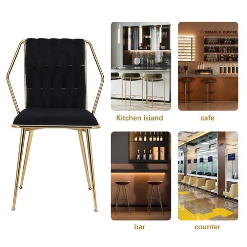 Ensemble De 2 Chaises De Salle à Manger En Velours, Design Ergonomique, Pieds En Métal, Noir