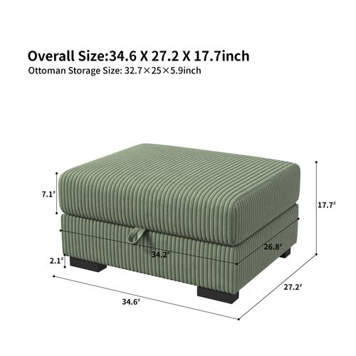 Pouf Avec Rangement En Velours Côtelé, 88 Cm, Vert