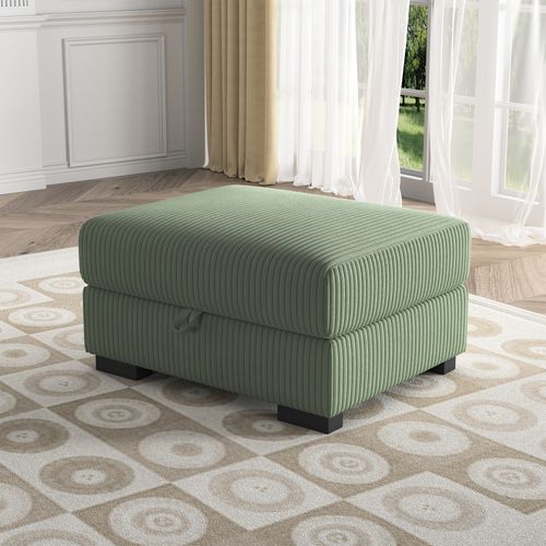 Pouf Avec Rangement En Velours Côtelé, 88 Cm, Vert