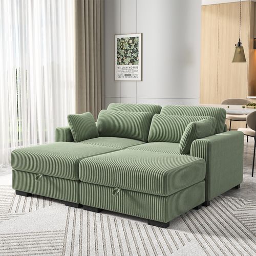 Pouf Avec Rangement En Velours Côtelé, 88 Cm, Vert
