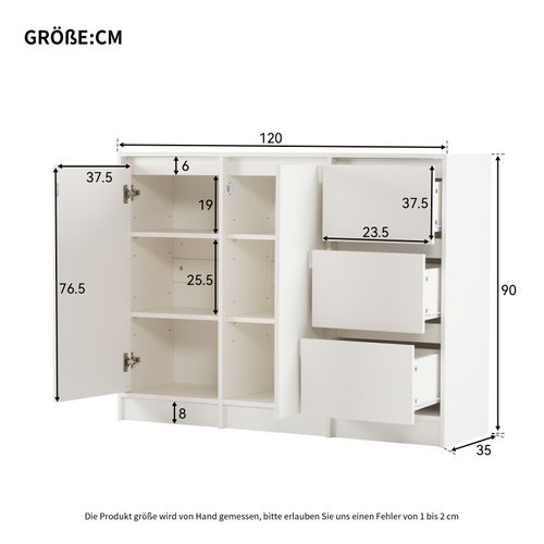 Buffet Moderne De 120 Cm, Deux Portes Et Trois Tiroirs,  Blanc