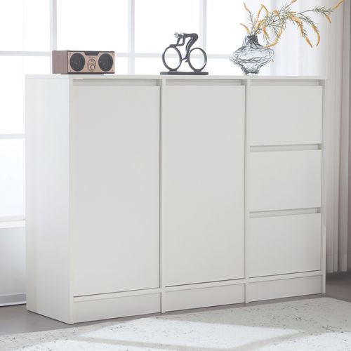 Buffet Moderne De 120 Cm, Deux Portes Et Trois Tiroirs,  Blanc