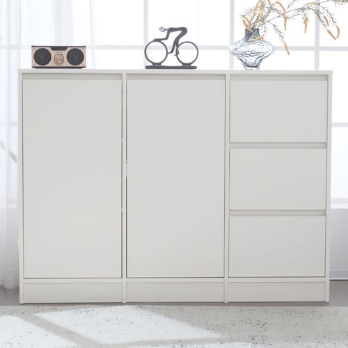 Buffet Moderne De 120 Cm, Deux Portes Et Trois Tiroirs,  Blanc