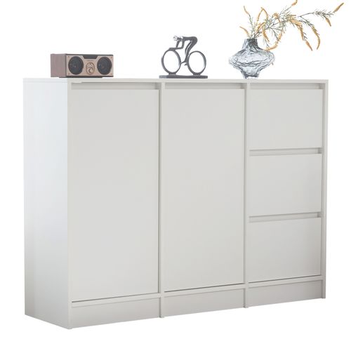 Buffet Moderne De 120 Cm, Deux Portes Et Trois Tiroirs,  Blanc