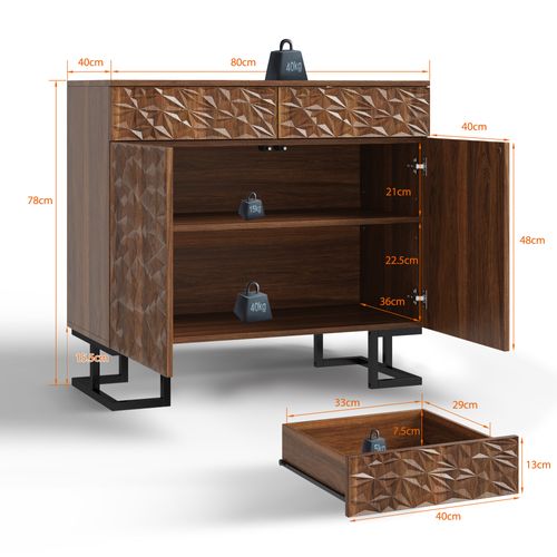 Buffet 80×40×78 Cm - 2 Tiroirs Et 2 Portes - Marron
