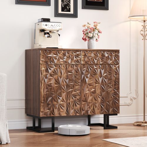 Buffet 80×40×78 Cm - 2 Tiroirs Et 2 Portes - Marron