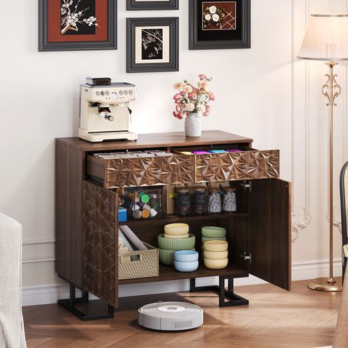 Buffet 80×40×78 Cm - 2 Tiroirs Et 2 Portes - Marron