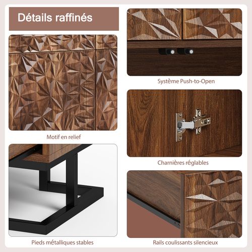 Buffet 80×40×78 Cm - 2 Tiroirs Et 2 Portes - Marron