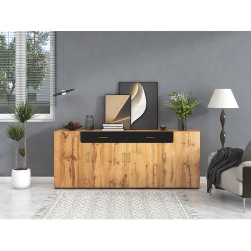 Buffet, Meuble De Rangement, 208 X 39,5 X 80 Cm, Commode 4 Portes, 2 Tiroirs,bois