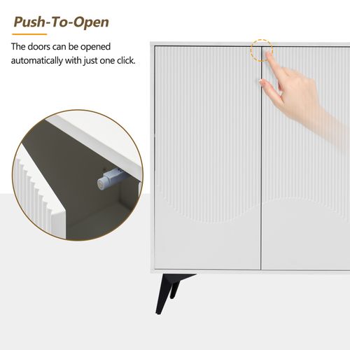 Buffet Blanc 160 Cm, Buffet Multifonctionnel Avec Étagères Réglables, 4 Portes, Pieds En Métal