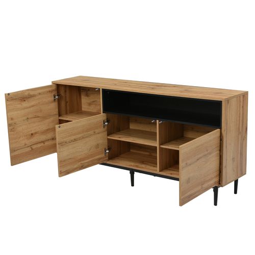Buffet Moderne Avec Trois Portes Et Étagères, 160 X 35 X 76 Cm, Bois
