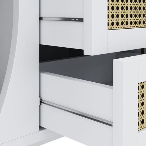 Buffet En Rotin, Avec 2 Portes Et 3 Tiroirs - Blanc