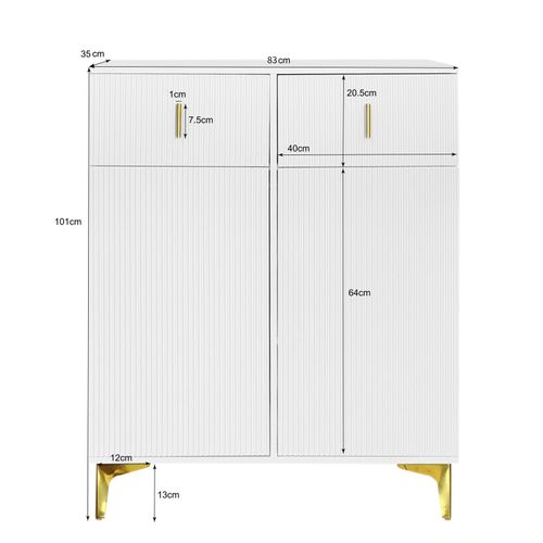 Buffet Élégant 83 Cm Avec 2 Tiroirs Et 2 Portes, Blanc