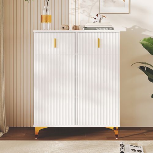 Buffet Élégant 83 Cm Avec 2 Tiroirs Et 2 Portes, Blanc