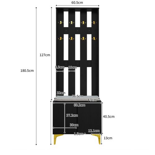 Vestiaire Avec Banc à Chaussures, Noir