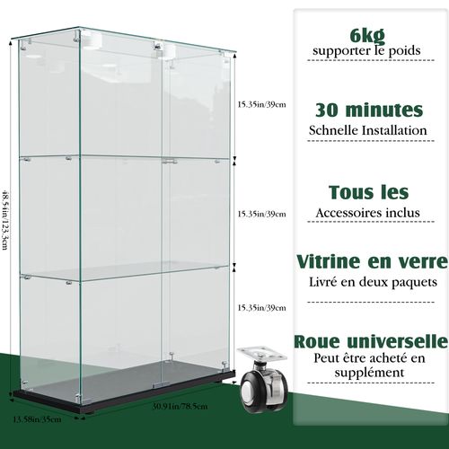 Vitrine En Verre Avec LED, 3 Niveaux, Vitrine De Collection, Vitrine D'exposition à Double Porte