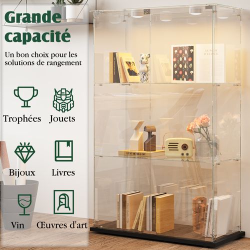 Vitrine En Verre Avec LED, 3 Niveaux, Vitrine De Collection, Vitrine D'exposition à Double Porte