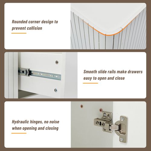 Buffet LED 150 Cm, Buffet Multifonctionnel Avec 2 Portes Et 2 Tiroirs, Avec Éclairage LED, Blanc