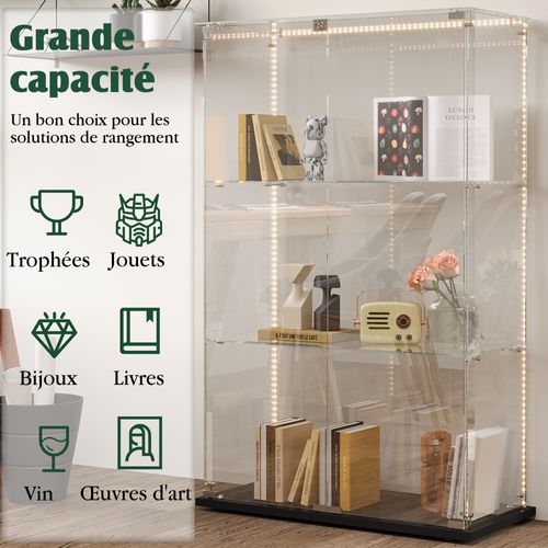 Vitrine En Verre Avec LED, 3 Niveaux, Vitrine De Collection, Vitrine D'exposition à Double Porte