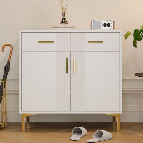 Buffet Moderne De 80 Cm Avec Deux Portes Et Deux Tiroirs, Blanc