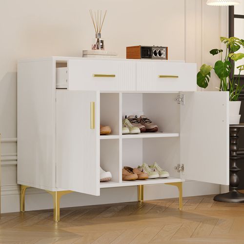 Buffet Moderne De 80 Cm Avec Deux Portes Et Deux Tiroirs, Blanc