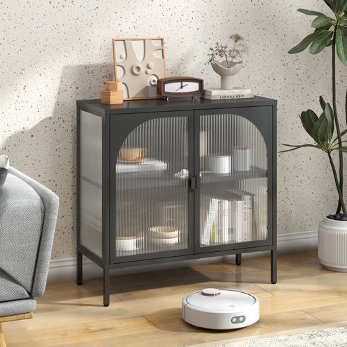 Buffet En Métal 80 Cm,rangement - 1 Étagères,porte Magnétique,verrouillage Anti-basculement,noir