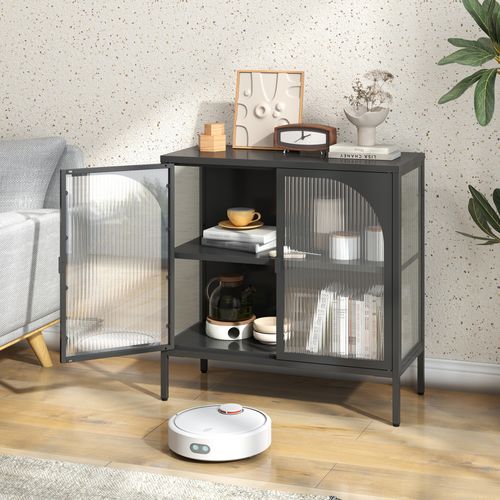 Buffet En Métal 80 Cm,rangement - 1 Étagères,porte Magnétique,verrouillage Anti-basculement,noir