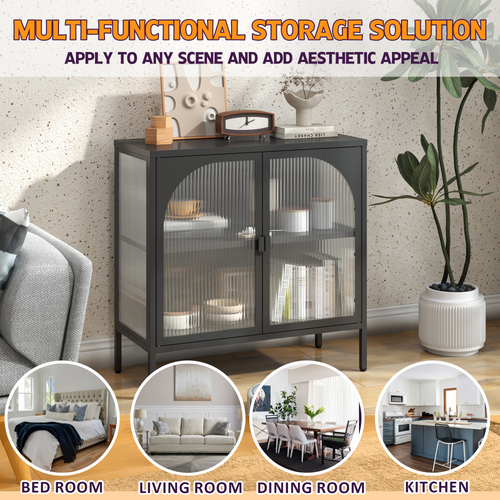 Buffet En Métal 80 Cm,rangement - 1 Étagères,porte Magnétique,verrouillage Anti-basculement,noir