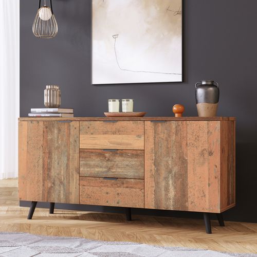 Buffet 140 Cm Avec Étagères Réglables Et Trois Tiroirs, Bois