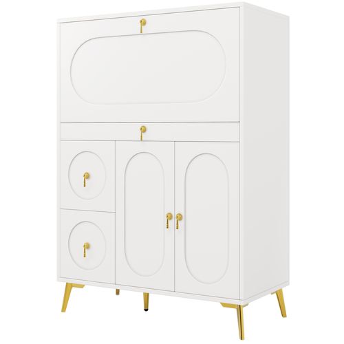 Buffet 100×50×140cm, Avec Rangements, Blanc