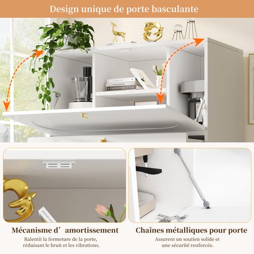 Buffet 100×50×140cm, Avec Rangements, Blanc