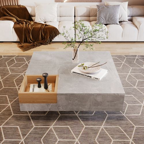 Table Basse Avec Coffre De Rangement Amovible, 72x72x30 Cm, Gris Et Bois