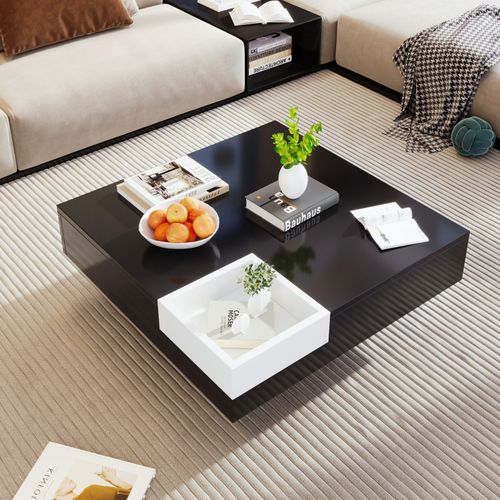 Table Basse Avec Coffre De Rangement Amovible, 72x72x30 Cm, Noir