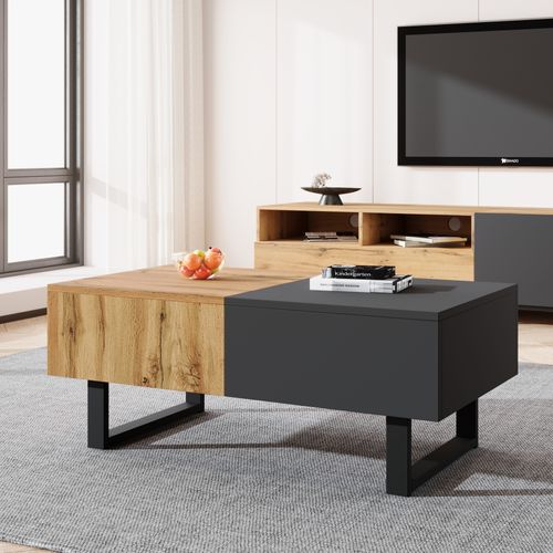 Table Basse Moderne De 155 Cm Avec Rangement, Support En Métal, Noir